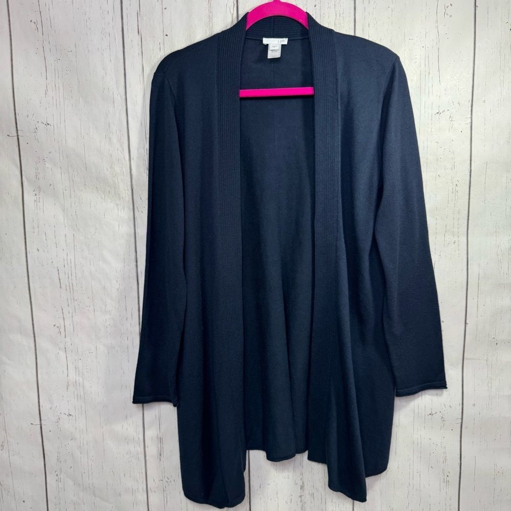 J. Jill Wool Blend Open Front Cardigan Navy Blue Size S Minimalist Cozy Layer